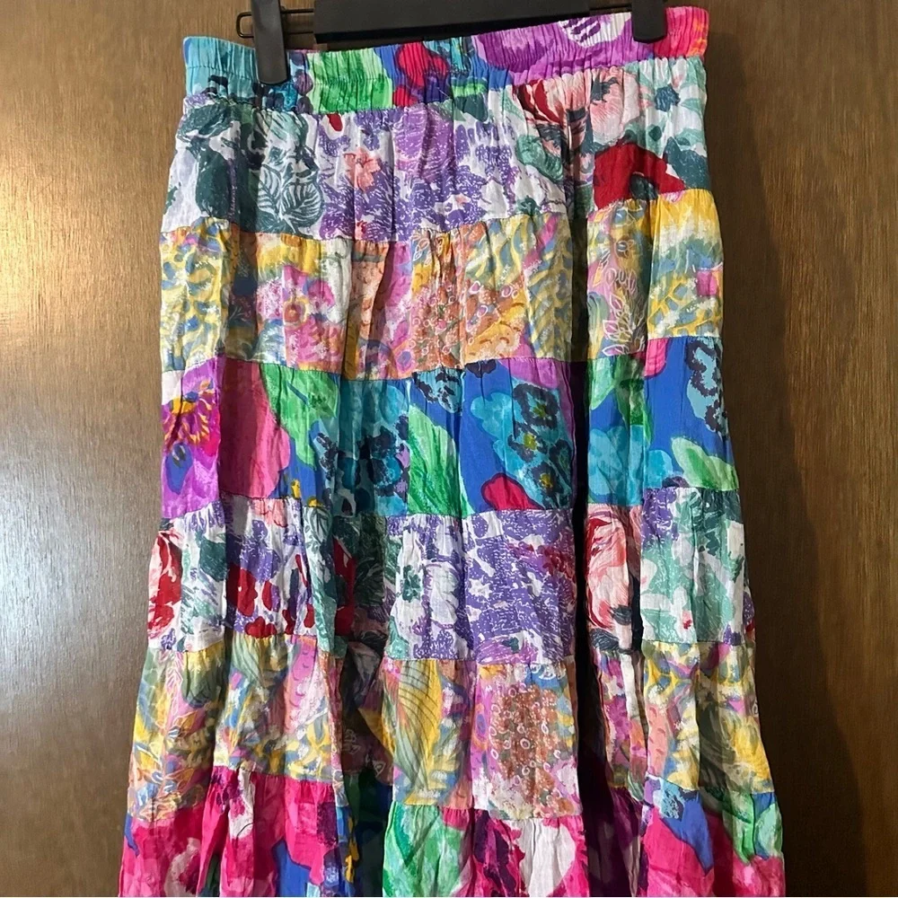 Vintage Bat Club Petite Floral Boho Patches Multicolor Hippie Women's Skirt Sz M - Picture 3 of 11